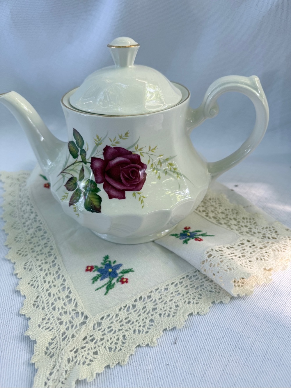 Vintage Ridgway Ironstone Teapot Anniversary Rose Pattern
